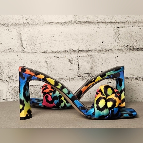 Jessica Simpson Rainbow Leopard Knot Heels Slide Sandals Size 7.5 - Picture 6 of 10